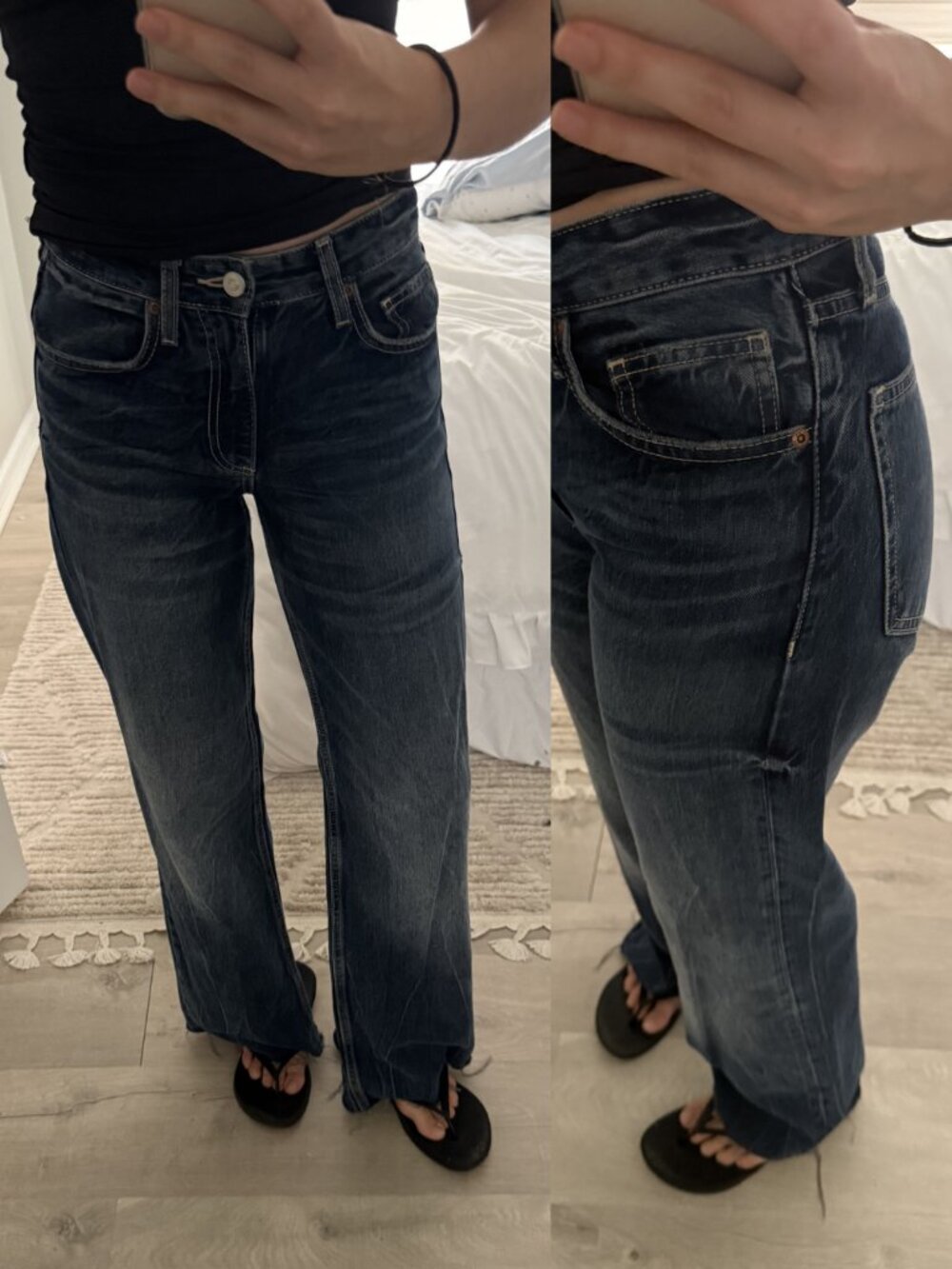 Zara Dark Wash Mid Rise Straight Leg Jeans